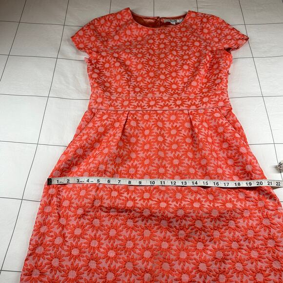 Boden Dress Women 10 Long Coral Orange Daisy Jacquard Floral Sheath Pockets - Picture 11 of 12